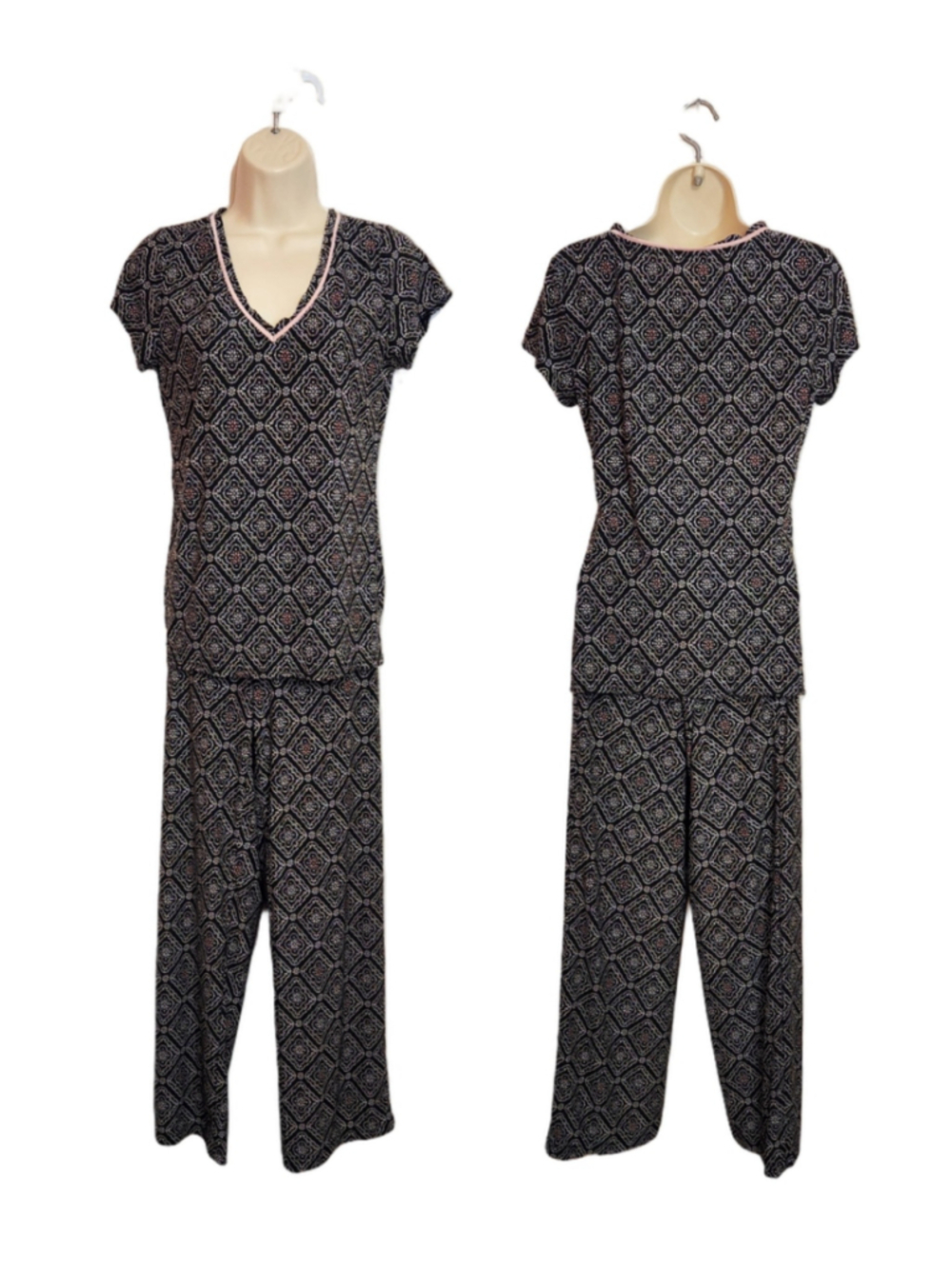 Alfani Intimates Black Pink Geometric 2-Piece Pant Pajama Lounge Set Small